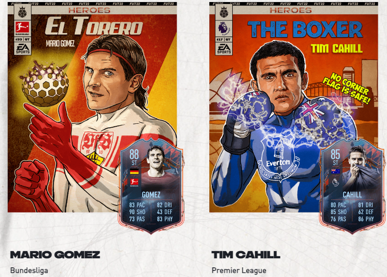 imagem das capas de quadrinhos dos FUT Heroes de FIFA 22