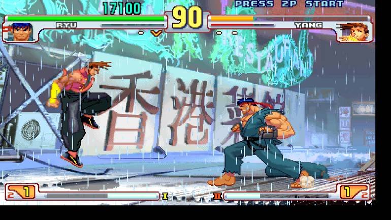 tela de gameplay de street fighter 3 third strike com ryu contra jun
