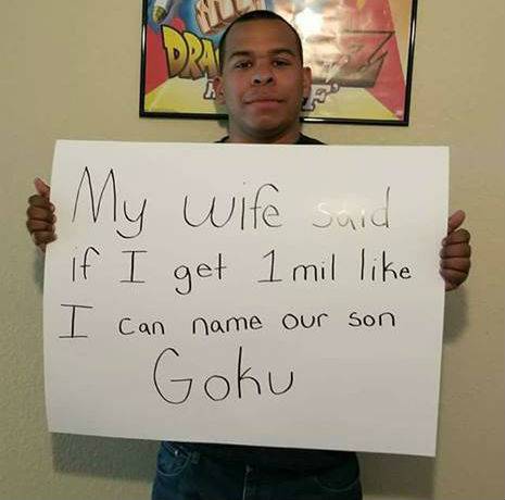 Pai faz aposta para batizar filho de Goku se conseguir 1 milhão de