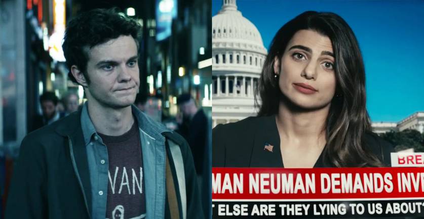 Hughie Campbell (Jack Quaid) e Victoria Neuman (Claudia Doumit) em The Boys
