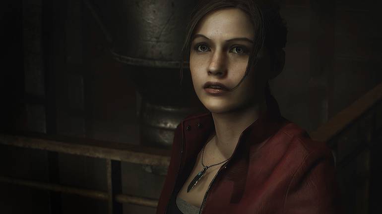 Claire indignada em Resident Evil 2.