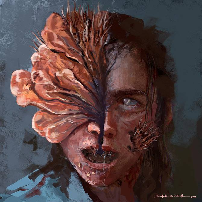 Ellie infectada em arte feita por fã de The Last of Us.