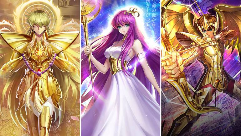 Montagem com Shaka, Atena e Aiolos de Saint seiya lendas da justiça