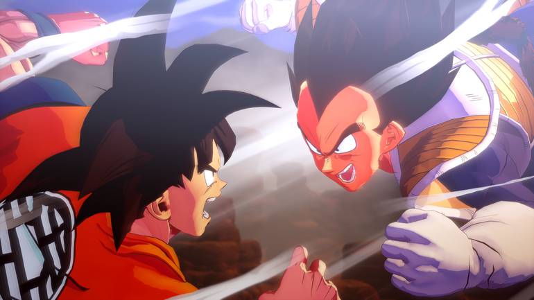 Goku e Vegeta lutando.