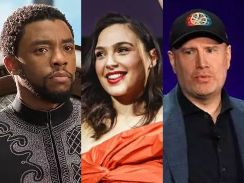 Montagem com Chadwick Boseman, Gal Gadot e Kevin Feige (Reprodução/Montagem)
