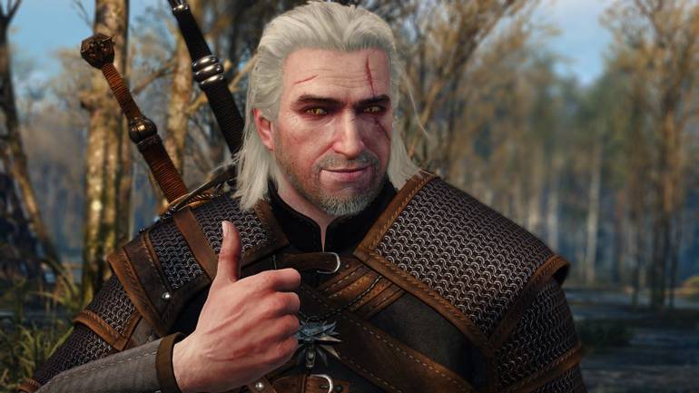 Geralt sorrindo.