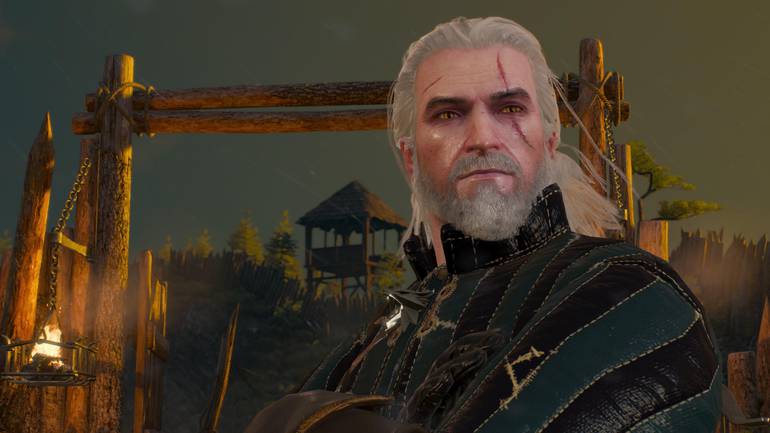 Geralt em frente à Caverna do Diabo.