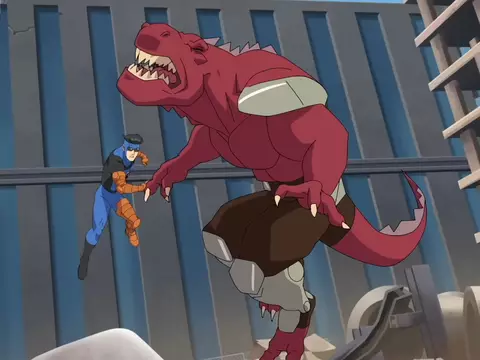 Arte do combate entre Invencível e Dinosaurus na quarta temporada/Prime Video/Reprodução