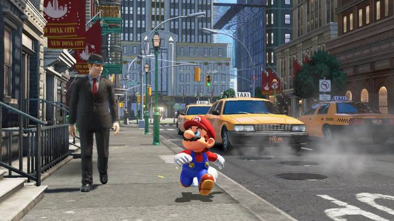 Imagem de Super Mario Odyssey mostra o encanador em New Donk City 