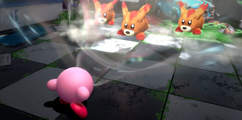 Kirby enfrenta cachorros.