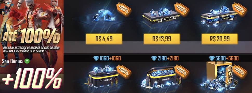 Recarga Free Fire Diamonds, Preço Barato