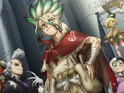 Arte de Dr. STONE, anime que chega ao fim na terceira parte da quarta temporada/Reprodução