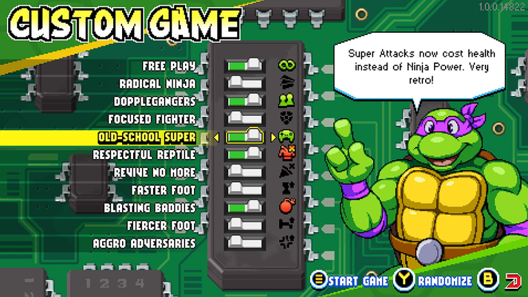 imagem de Teenage Mutant Ninja Turtles Shredder’s Revenge com opções de jogo personalizado