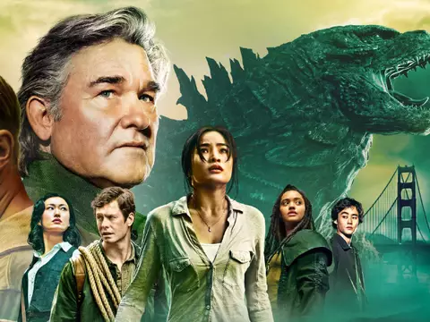 Elenco de Monarch, ao lado de Godzilla