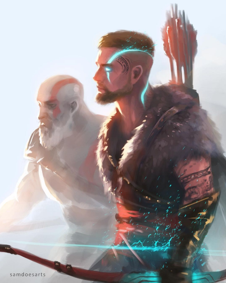 Atreus adulto em arte de God of War.