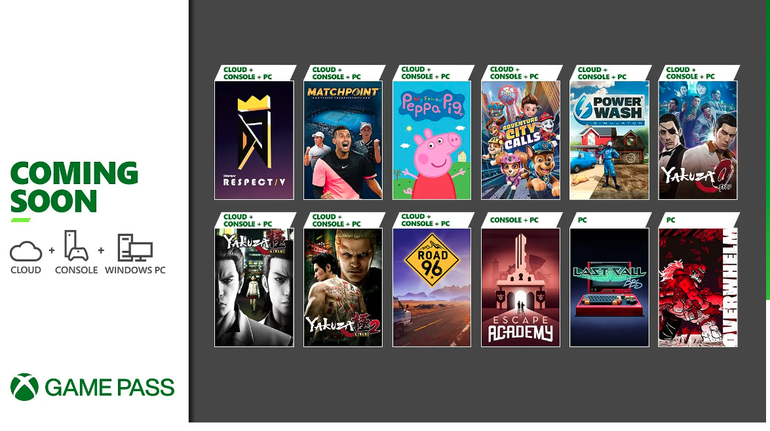 Imagemd e divulgação com a primeira rodada de títulos que chegam ao Xbox Game Pass em julho de 2022