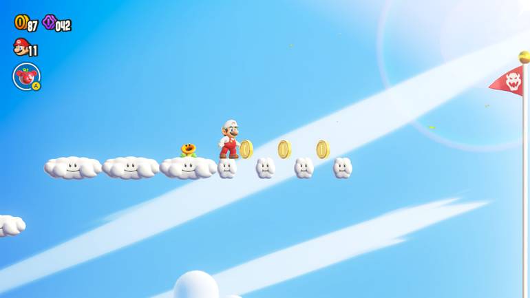 Mario caminha pelas nuvens.
