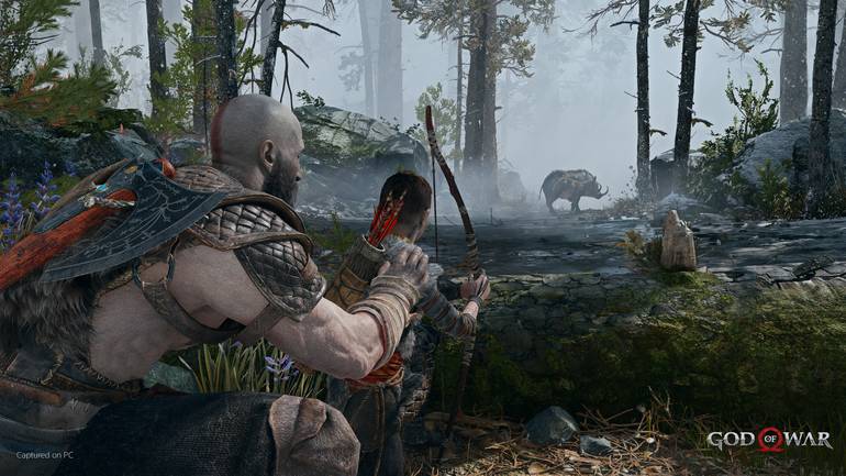 Kratos ensina Atreus a caçar.