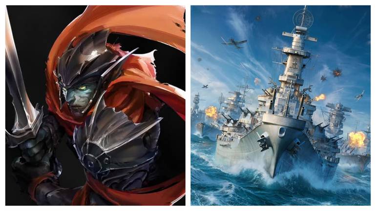 Colagem mostra cenas dos jogos Death's Gambit e World of Warships