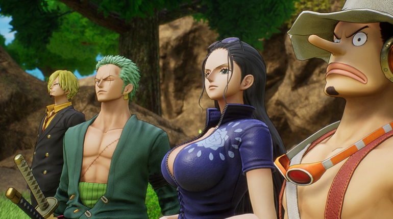 Imagem de One Piece Odyssey com Usopp, Zoro, Sanji e Robin