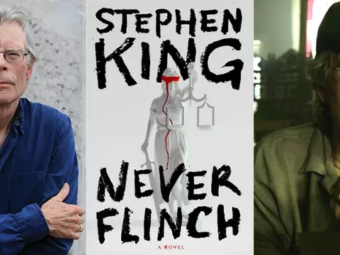 Stephen King e a capa do novo livro Never Flinch
