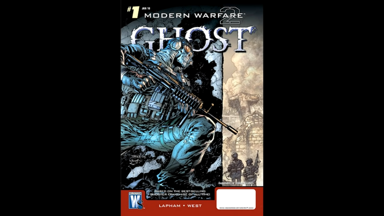 Imagem da capa dos quadrinhos sobre Ghost, lançados antes de Call of Duty Modern Warfare 2