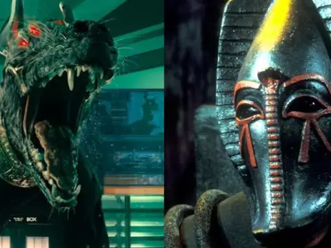 Suketh em Doctor Who - à esq., a versão 2024; à dir., a versão 1975 (Reprodução)