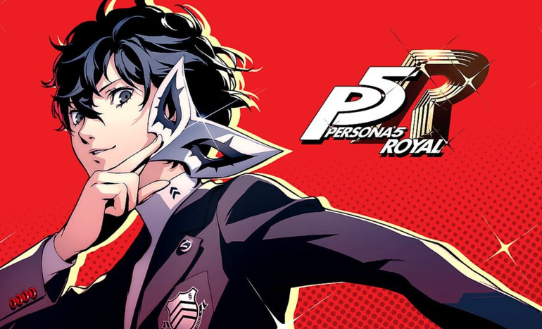 Imagem promocional de Persona 5 Royal, com Joker no fundo vermelho.