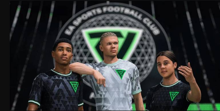 imagem de gameplay de ea fc 24 com Haaland, Kerr e Bellingham