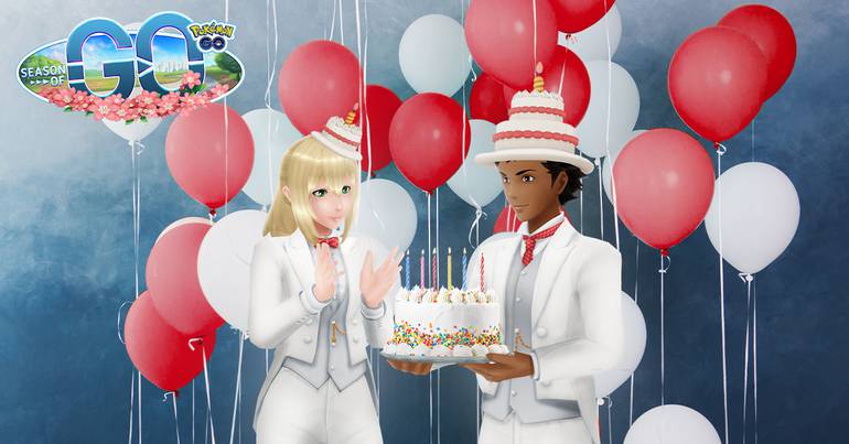 Imagem de divulgação do evento de seis anos de Pokémon GO mostra visuais exclusivos da celebração - ternos e chapéus brancos que podem ser equipados nos personagens