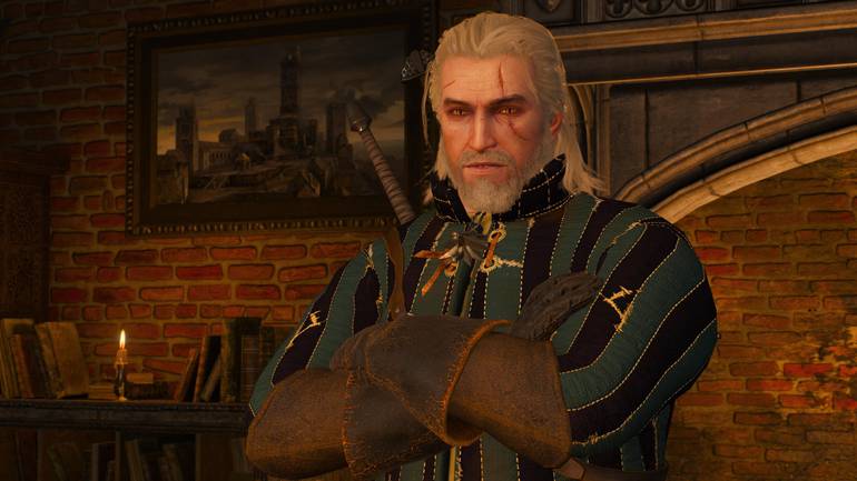 Geralt fala com o Barão Sanguinário.