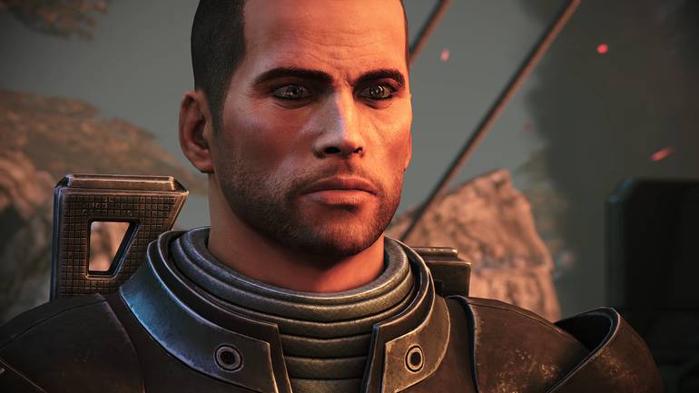 Personagem de Mass Effect em um deserto.