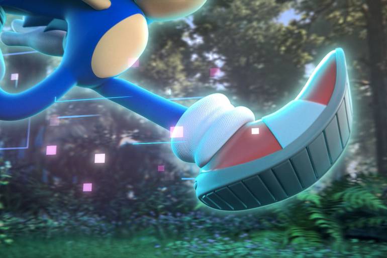 Sonic correndo na floresta.