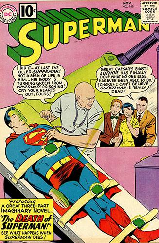 Capa de HQ com falsa morte de Superman