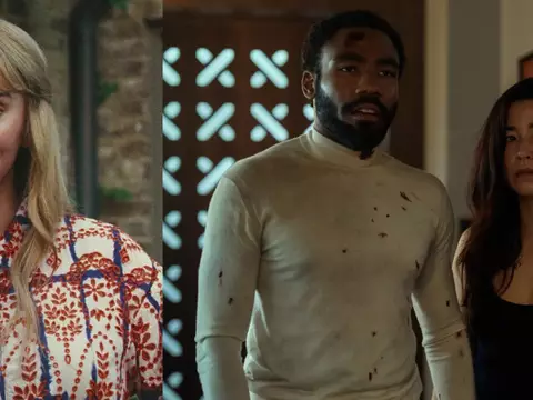 Billie Eilish, em cena de Swarm, e Donald Glover e Maya Erskine, em cena de Sr. e Sra. Smith