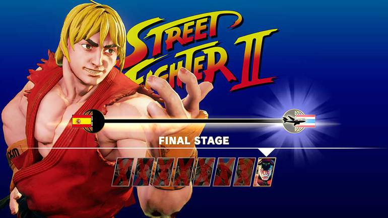 imagem do modo arcade de street fighter 5 com a trilha de ken