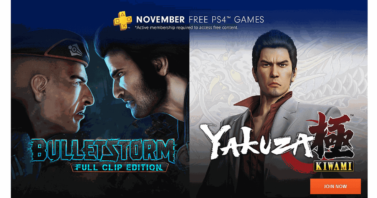 PS Plus de novembro terá Bulletstorm e Yakuza de graça no PS4