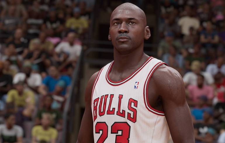 Imagem de gameplay de Michael Jordan retirada do trailer de NBA 2K23
