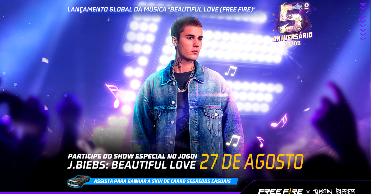 Free Fire: como assistir ao show de Justin Bieber no aniversário