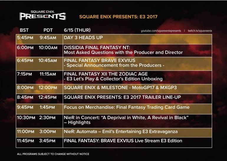 Square Enix Transmissões E3 2017
