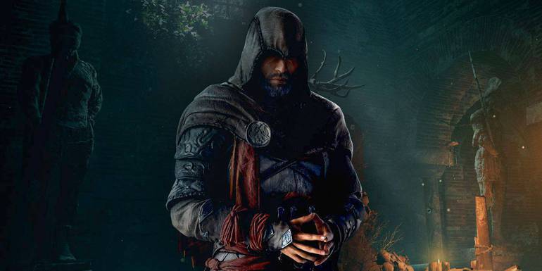 Imagem de divulgação de Assassin's Creed Valhalla mostra Basim com seu manto de assassino, que cobre a parte superior de seu rosto.