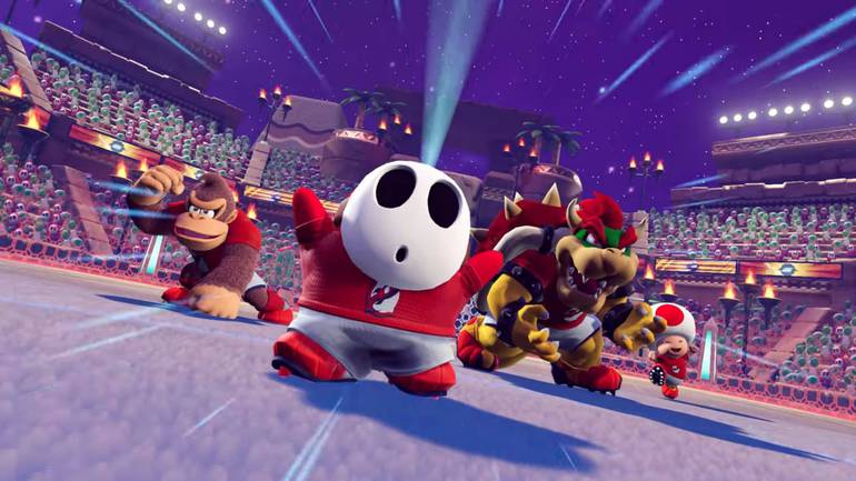 Cena do trailer de Mario Strikers: Battle League mostra Shy Guy em ação