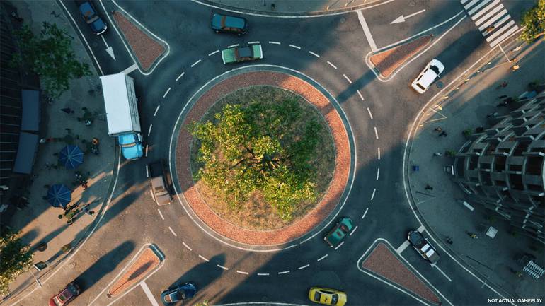 Rotatória de rua em Cities: Skylines 2.