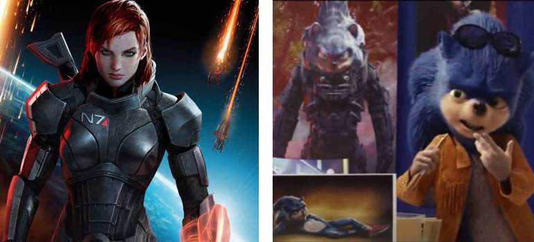 Comparativo entre o pôster de Tico e Teco: Defensores da Lei e uma imagem de divulgação de Mass Effect 3.