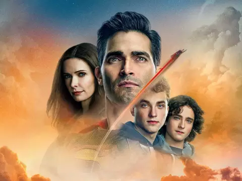 Elizabeth Tulloch, Tyler Hoechlin, Jordan Elsass e Alex Garfin em arte promocional de Superman & Lois