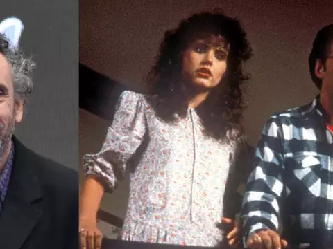 Tim Burton ao lado de Alec Baldwin e Geena Davis