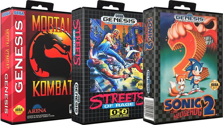 Caixas de jogos do Mega Drive.