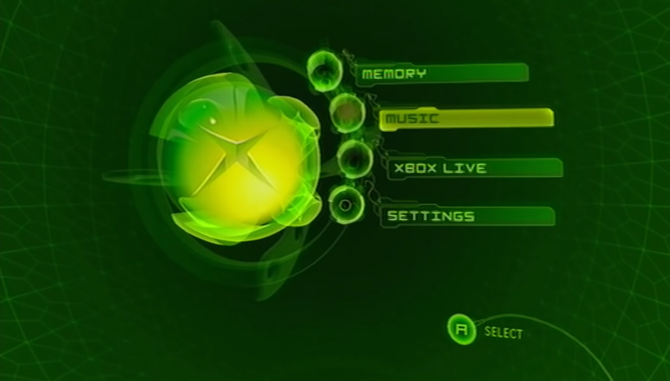 Linhas verdes se entrelaçam na dashboard do Xbox original