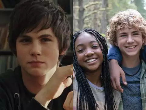 Montagem com Logan Lerman como Percy Jackson e elenco de Percy Jackson e os Olimpianos (Fox e Disney/Reprodução)