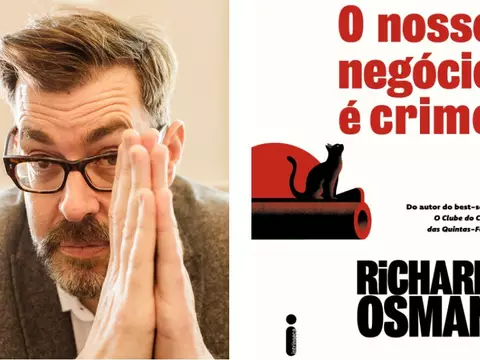 Richard Osman e a capa do seu novo livro, O Nosso Negócio é Crime
